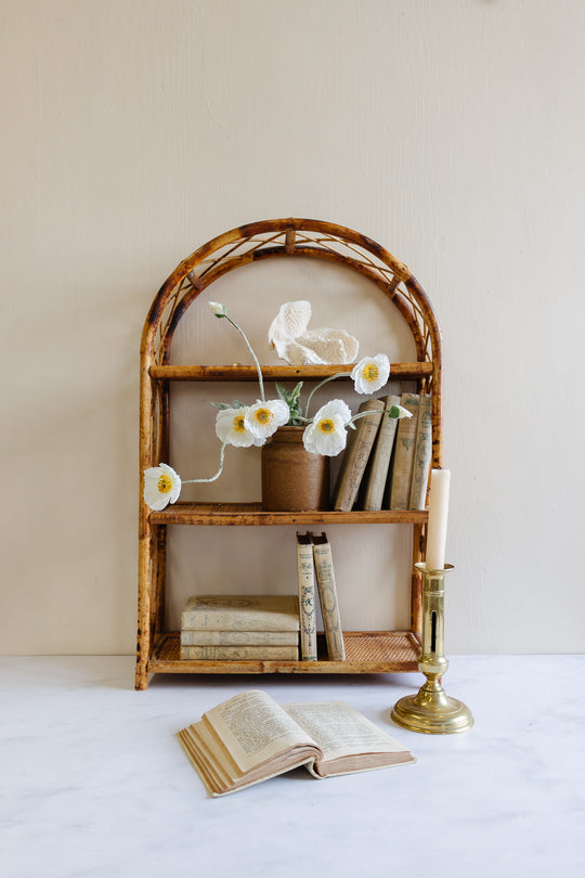 vintage French burnt bamboo shelf