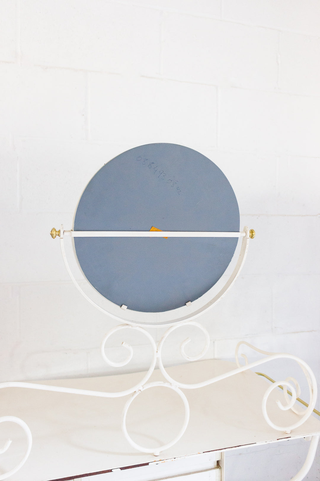 1960s French enamelled wrought iron dressing table and stool