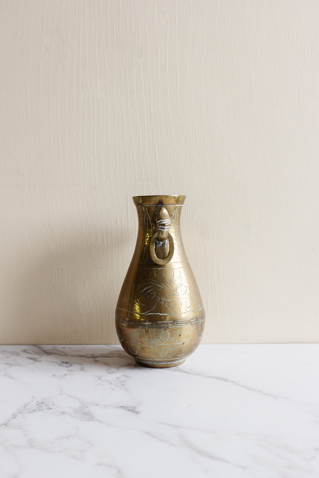 vintage french chinoiserie etched brass vase