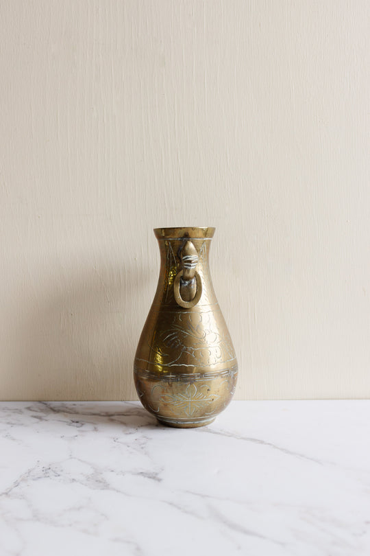 vintage french chinoiserie etched brass vase