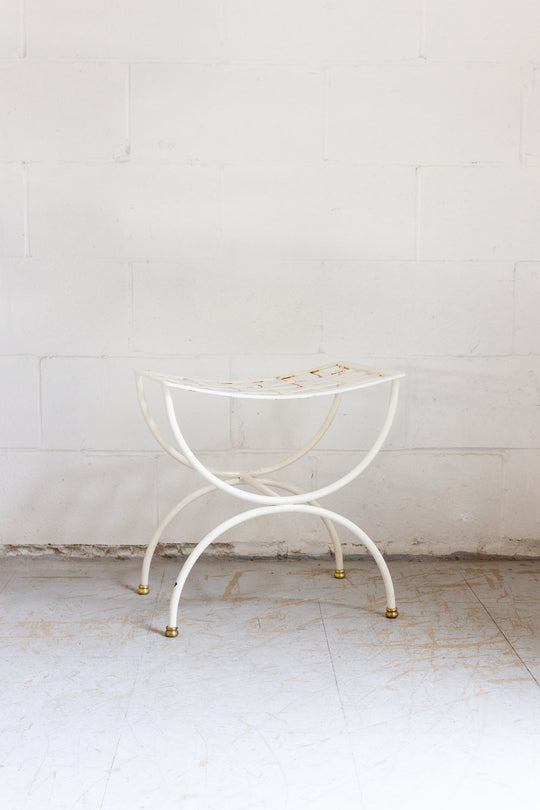 1960s French enamelled wrought iron dressing table and stool