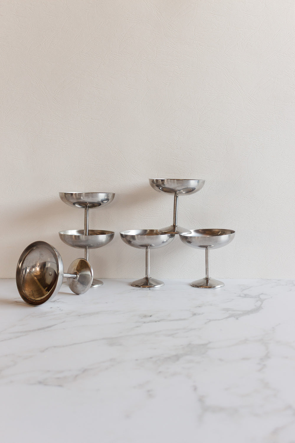 vintage french stainless steel champagne coupes, set of 5
