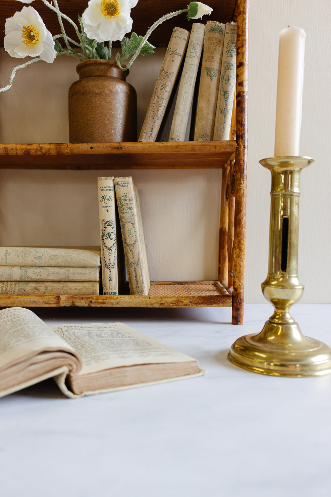 vintage French burnt bamboo shelf