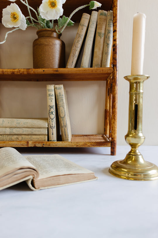 vintage French burnt bamboo shelf
