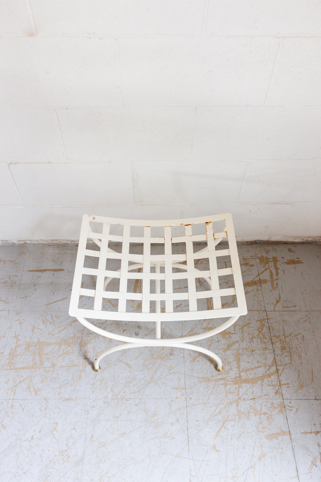 1960s French enamelled wrought iron dressing table and stool
