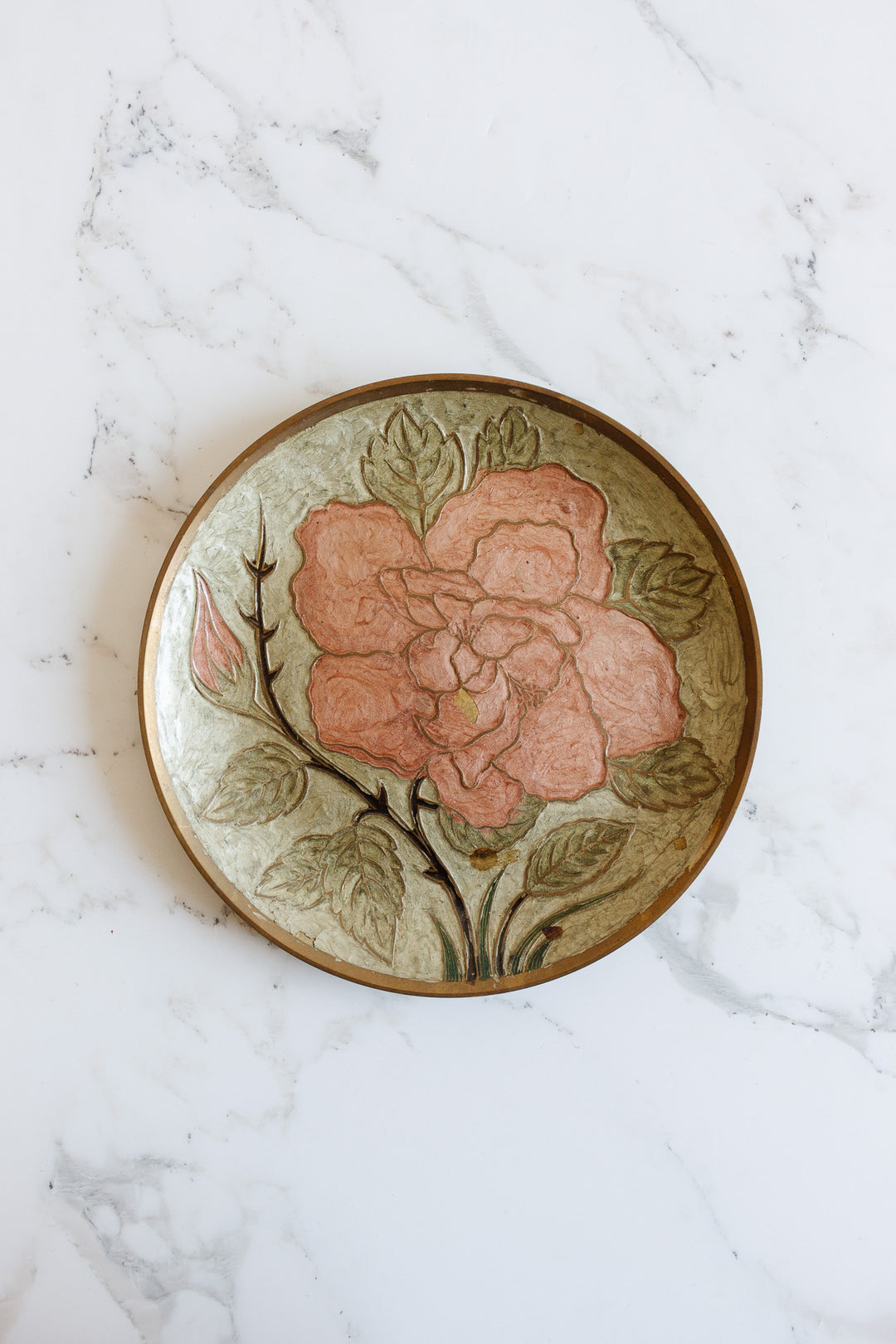 vintage french cloisonné decorative brass plate
