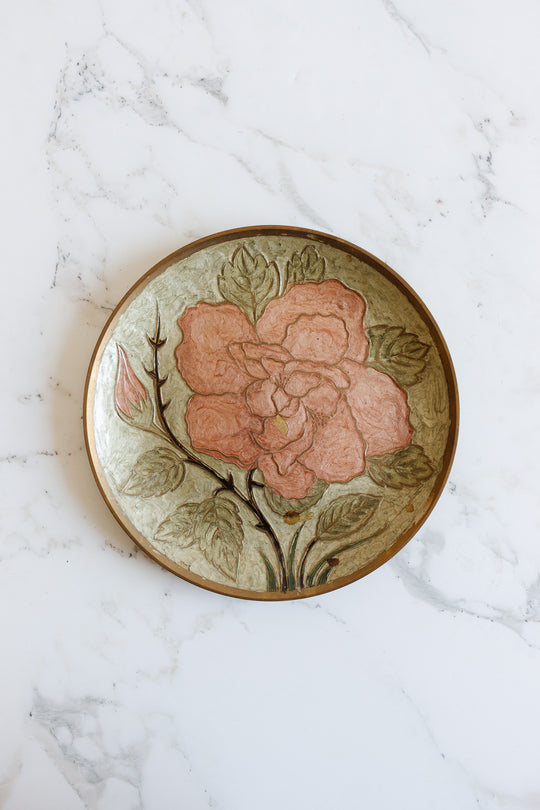 vintage french cloisonné decorative brass plate
