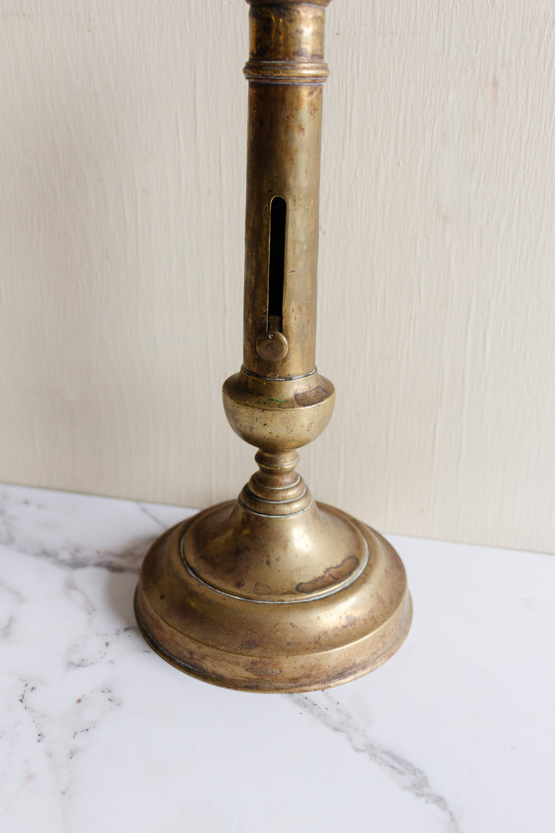 large vintage french brass push-up candlestick