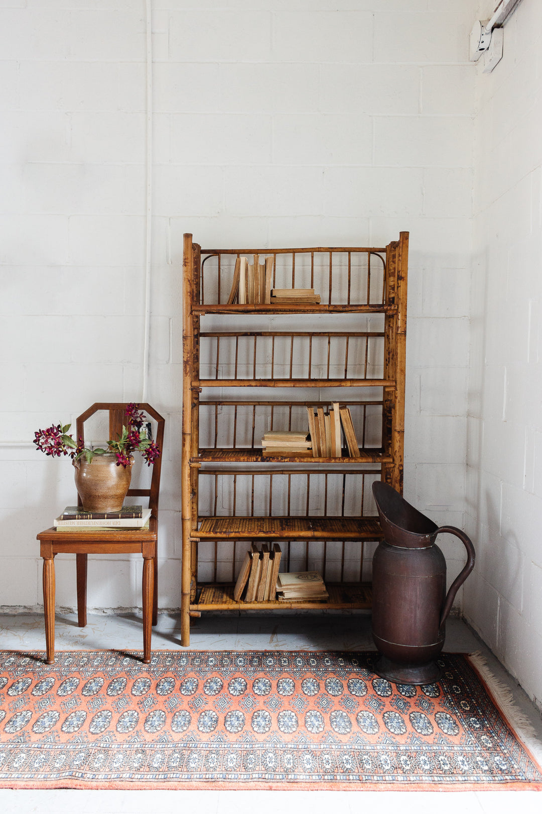 antique french burnt bamboo folding bookshelf