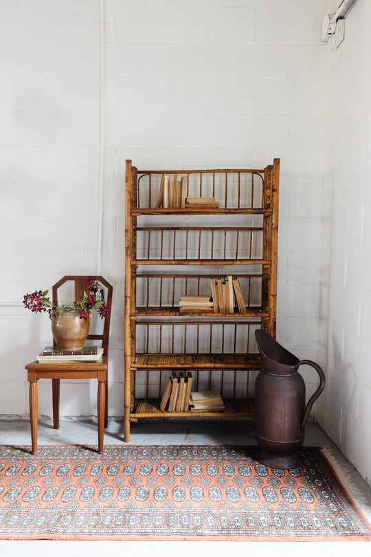 antique french burnt bamboo folding bookshelf
