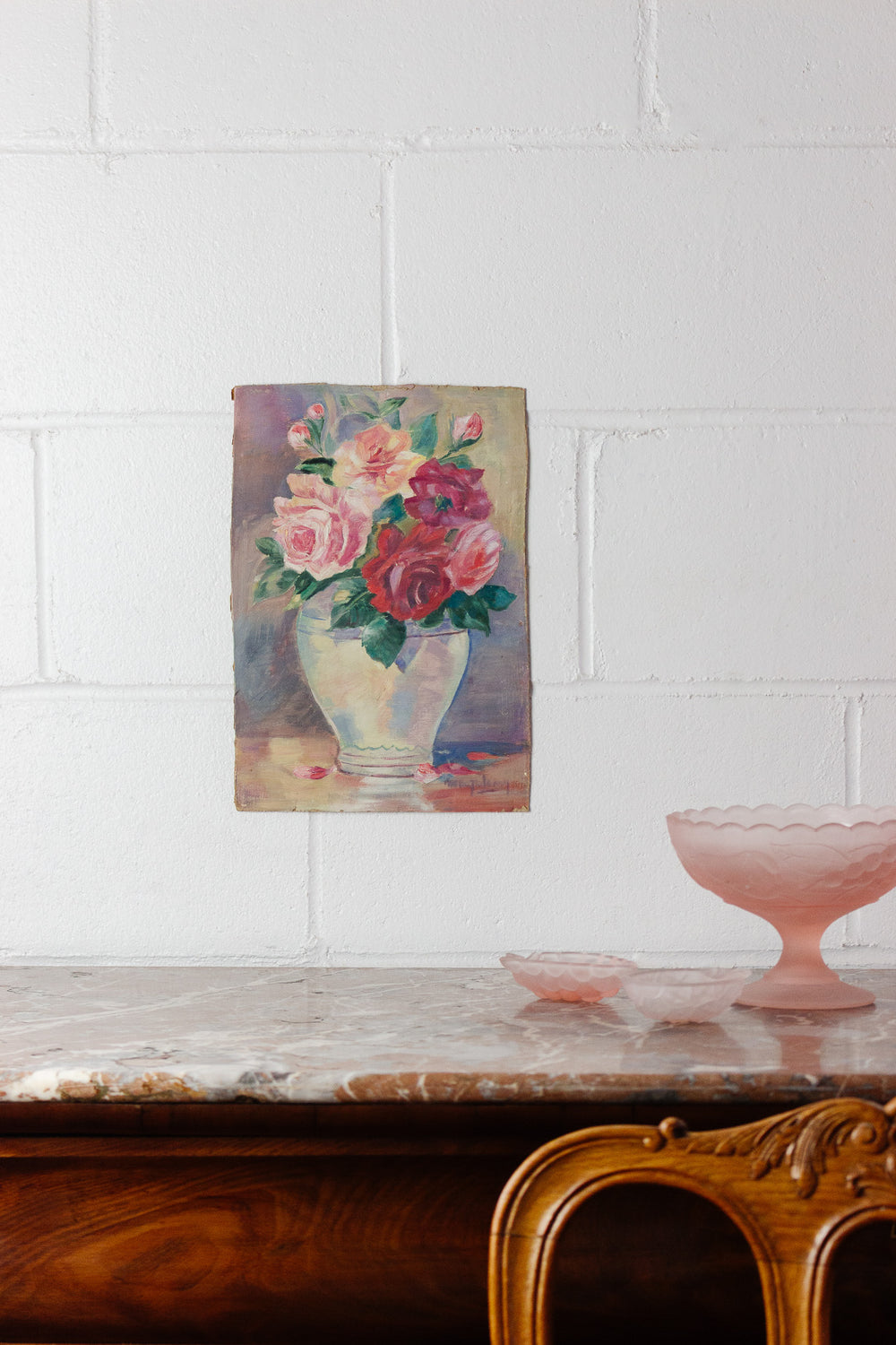 vintage italian cristallin frosted pink compotier