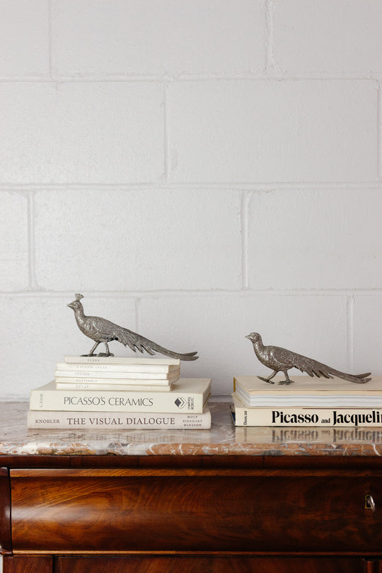 pair of large vintage french metal pheasants
