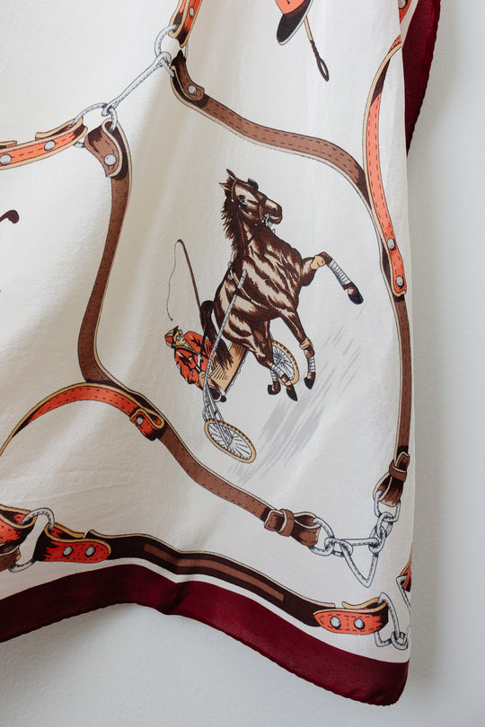 vintage french equestrian themed silk scarf i