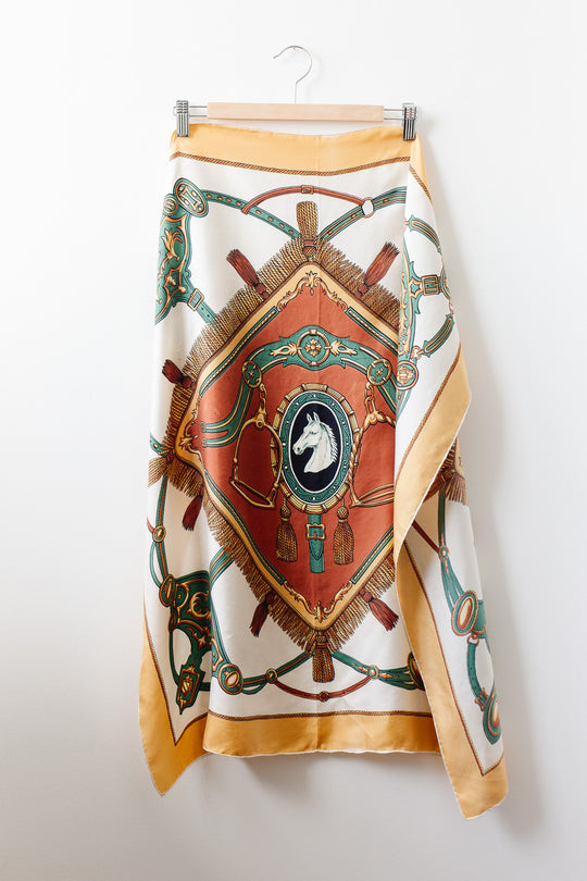 vintage french equestrian themed silk scarf