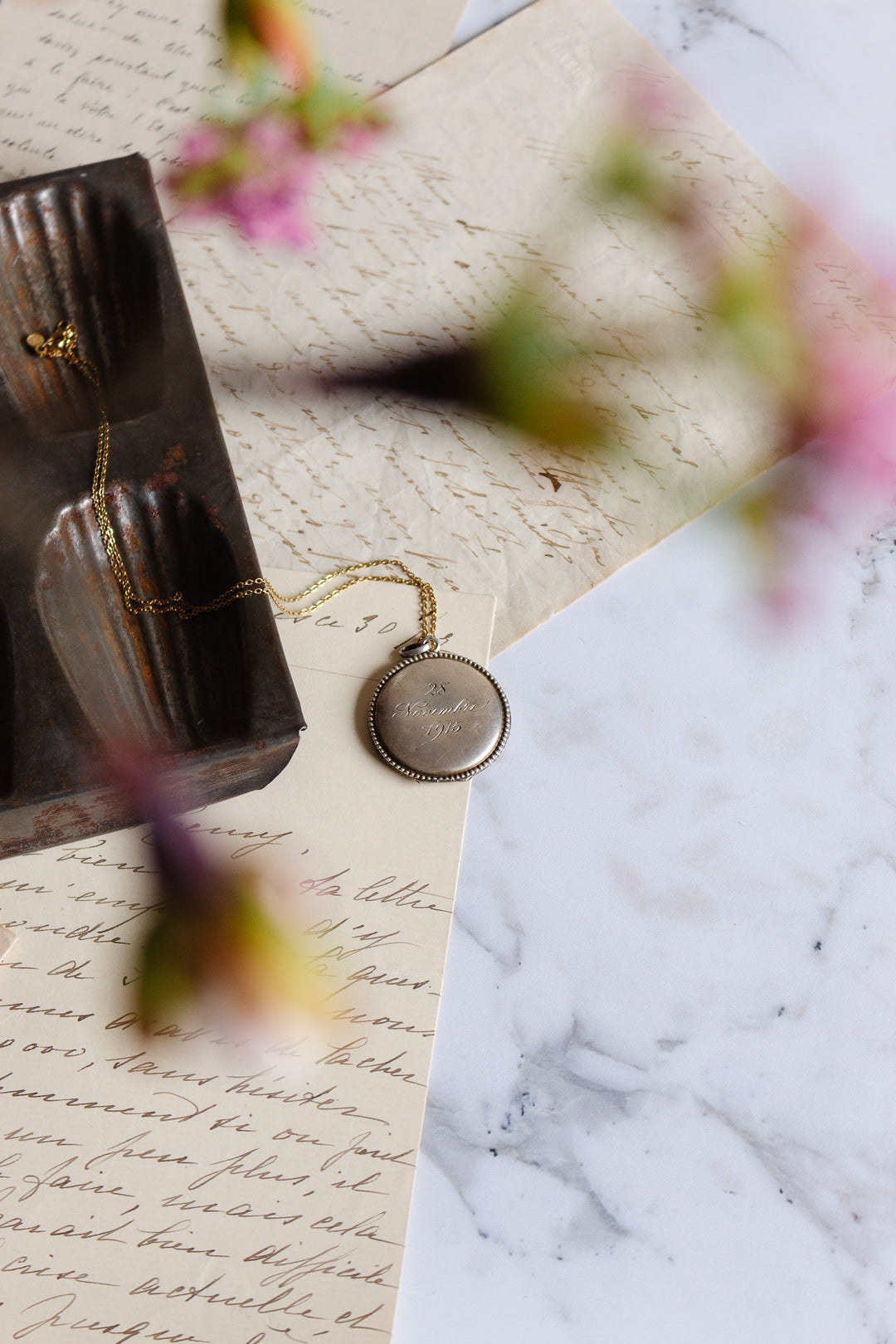 turn of the century French silver engraved “forget-me-not” locket