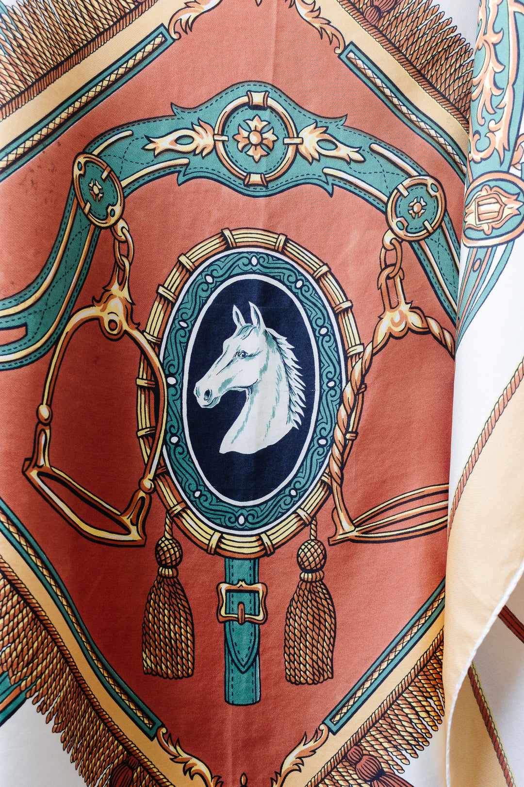 vintage french equestrian themed silk scarf