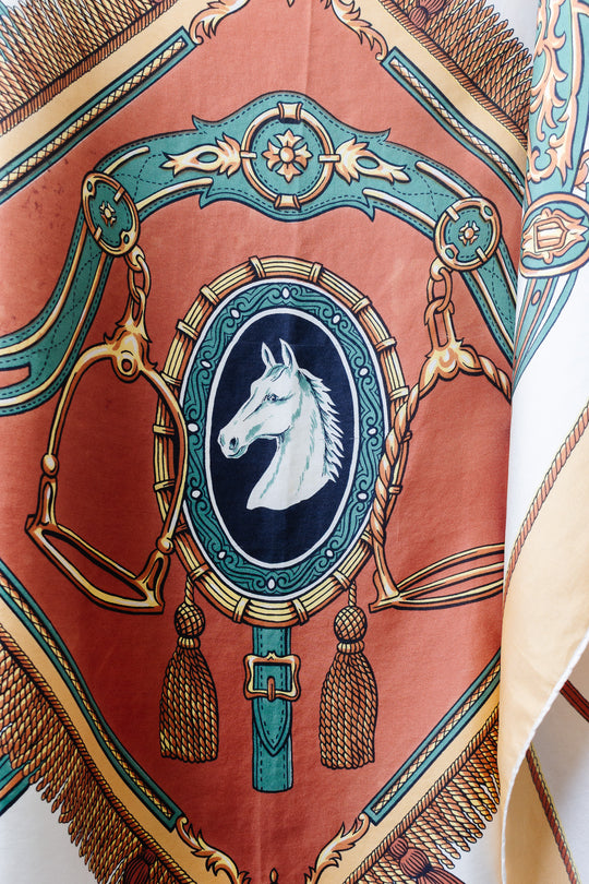 vintage french equestrian themed silk scarf