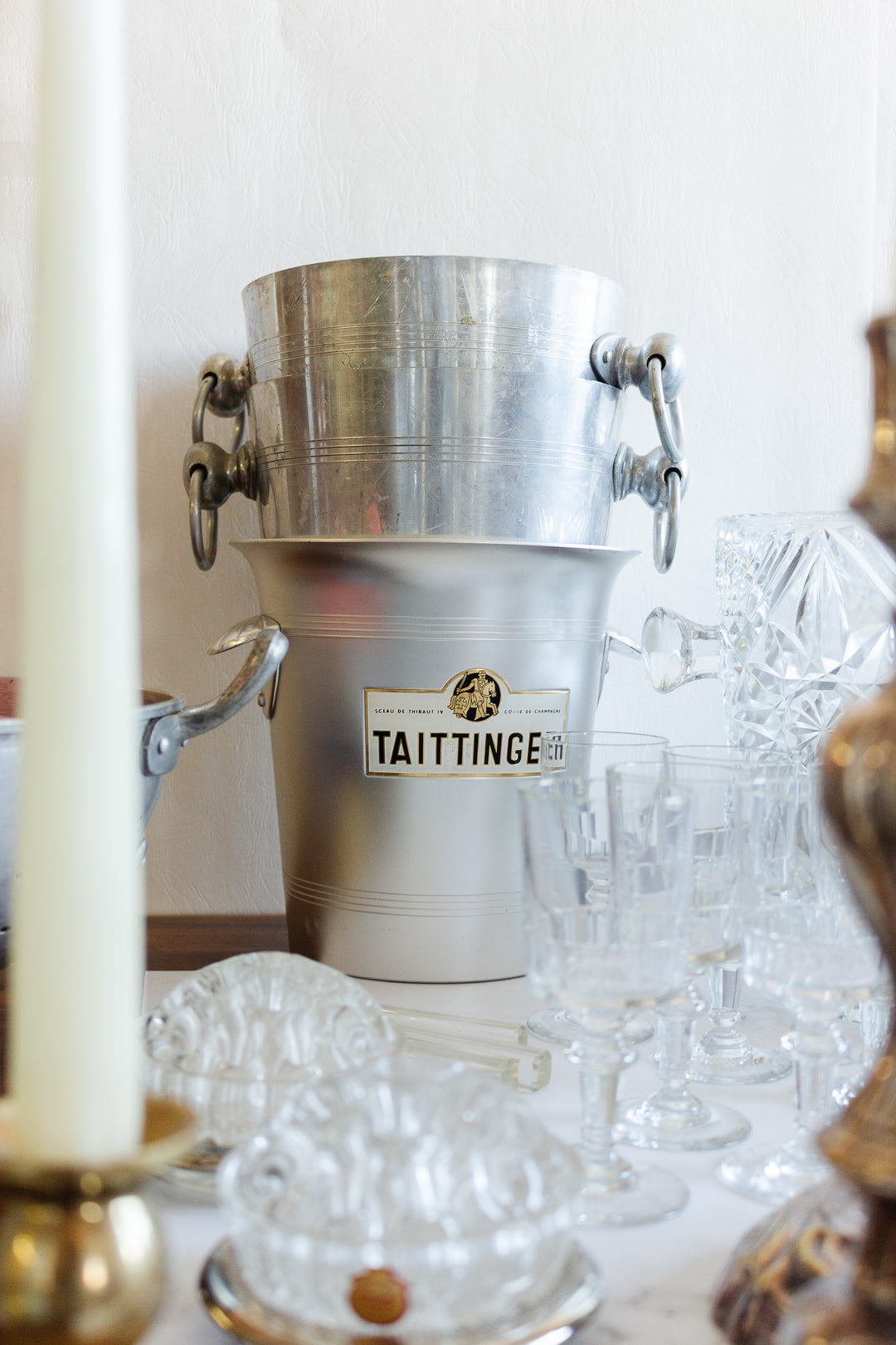 vintage french aluminum "tattinger" champagne bucket