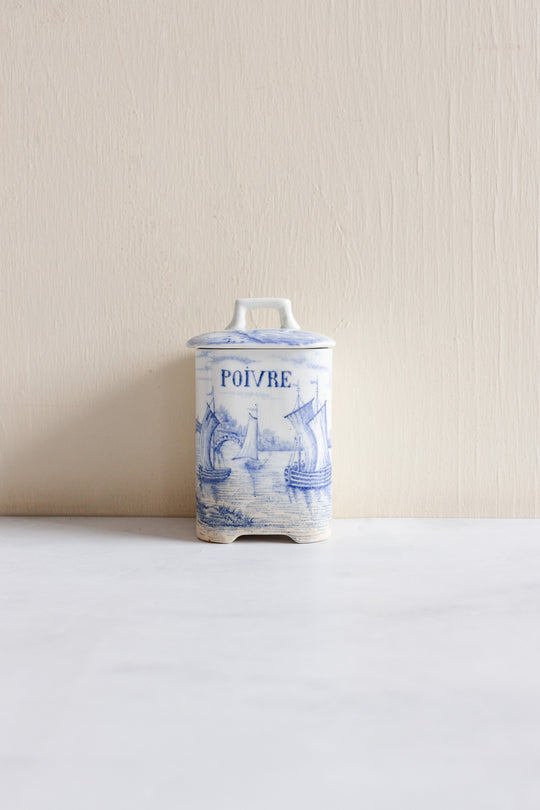 rare 19th century French Onnaing ironstone canisters, “Delft” pattern