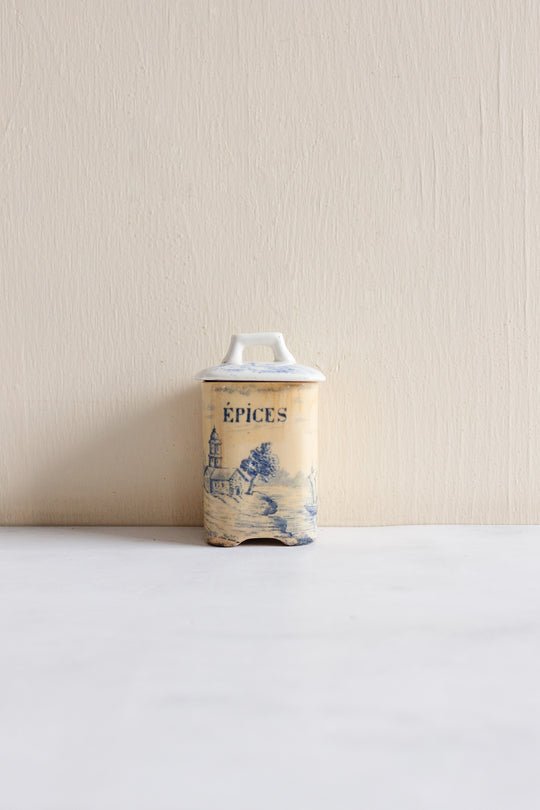rare 19th century French Onnaing ironstone canisters, “Delft” pattern