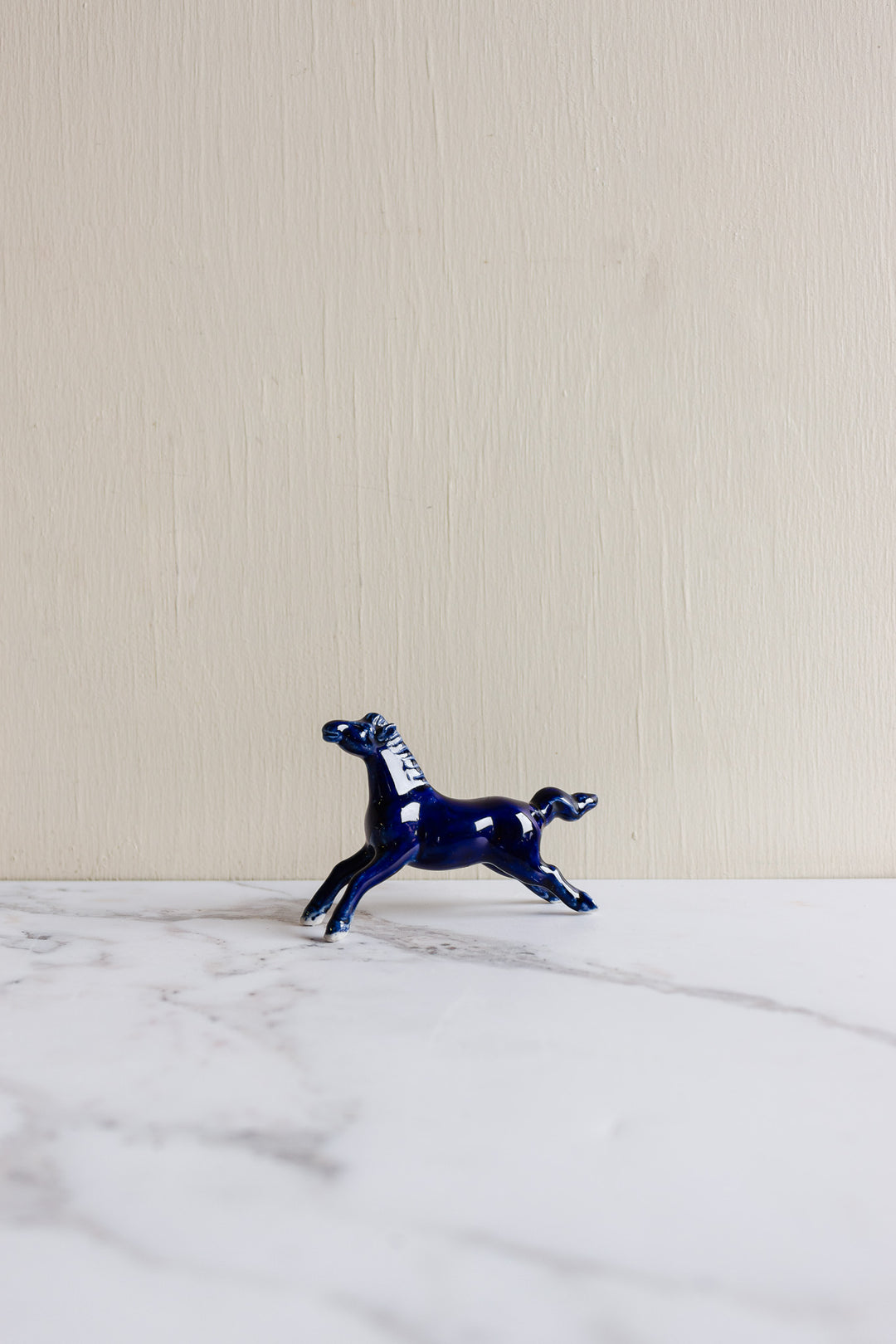 vintage french cobalt blue porcelain horses, set of 2