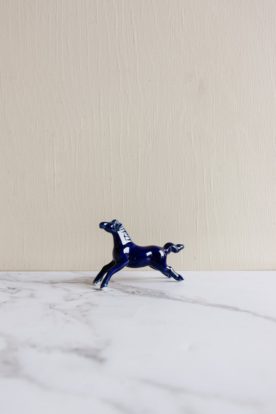 vintage french cobalt blue porcelain horses, set of 2