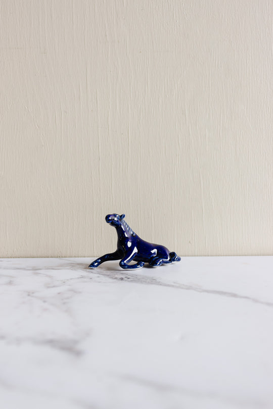 vintage french cobalt blue porcelain horses, set of 2