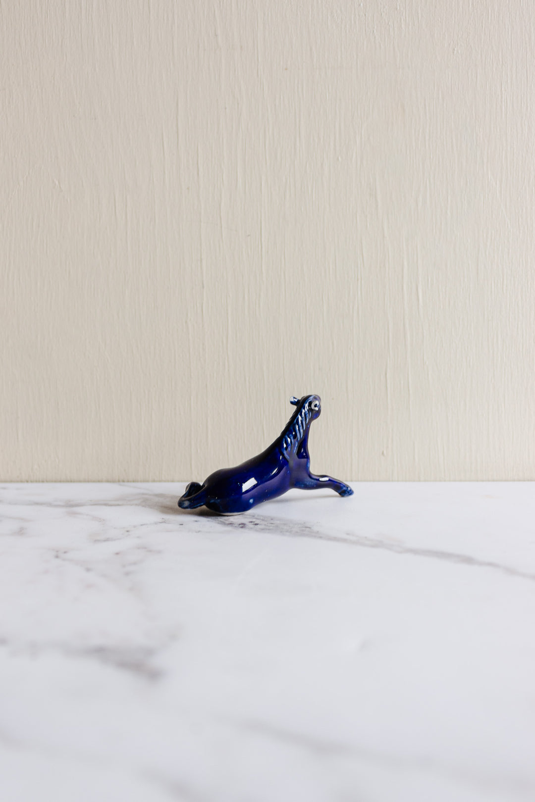 vintage french cobalt blue porcelain horses, set of 2