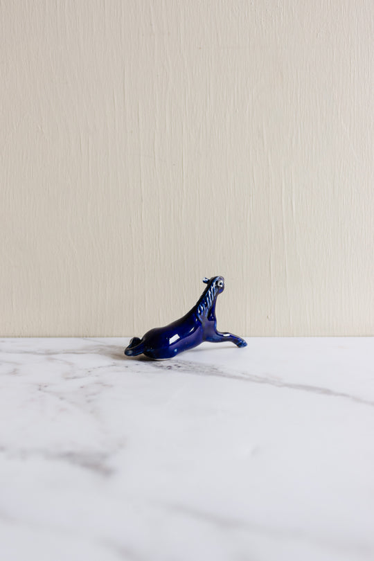 vintage french cobalt blue porcelain horses, set of 2