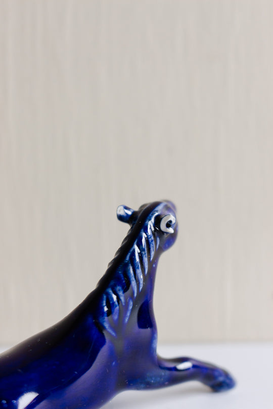 vintage french cobalt blue porcelain horses, set of 2