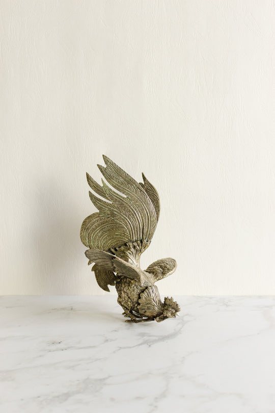 antique french metal fighting rooster pair