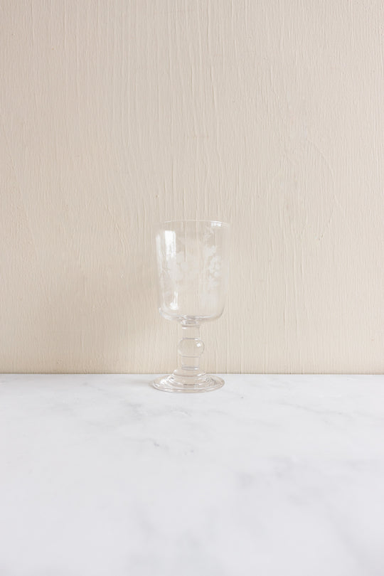 pair of antique French hand blown etched wine goblets