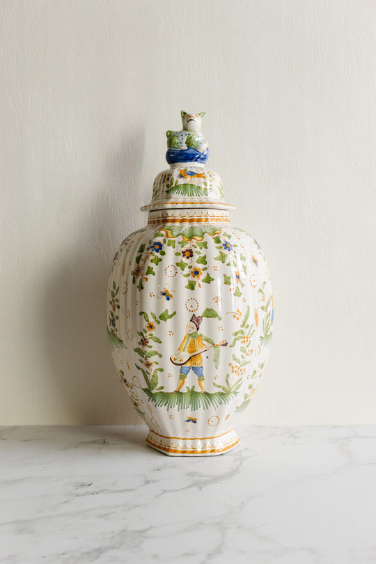 vintage french large moustiers lidded pharmacy urn