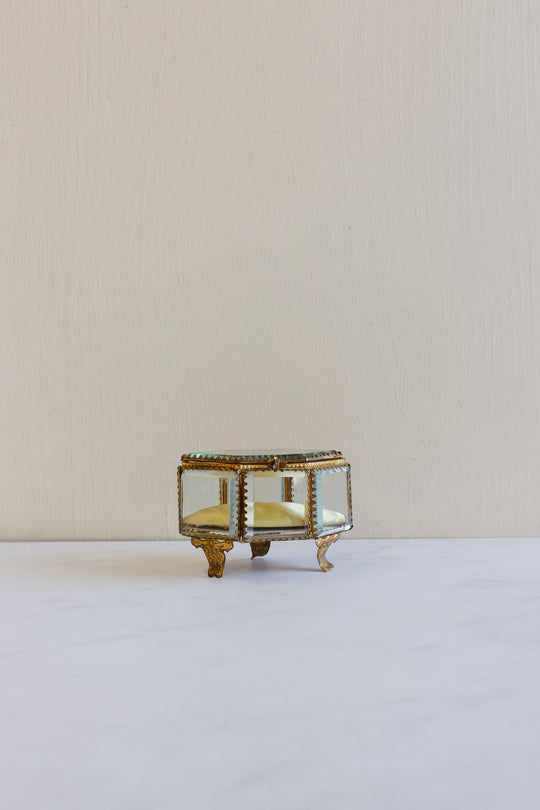 antique french hexagonal beveled glass and ormolu bijoux casket