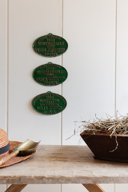 vintage french cast iron and enamel agricultural award plaques