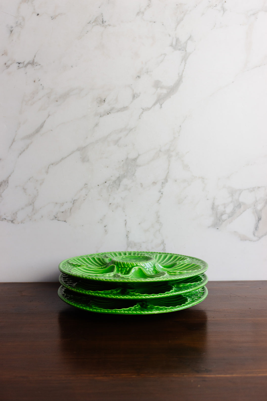 vintage french green oyster plates, set of 3