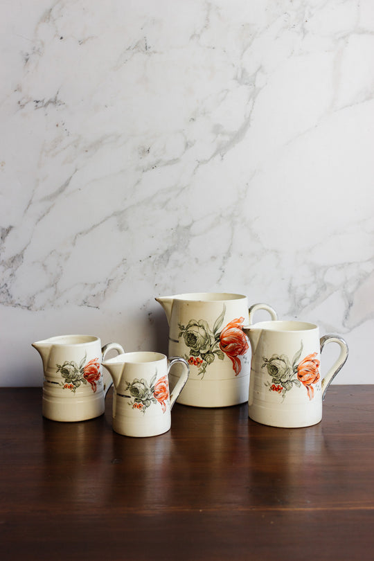 set of 4 antique faïence d'annaing transferware pitchers