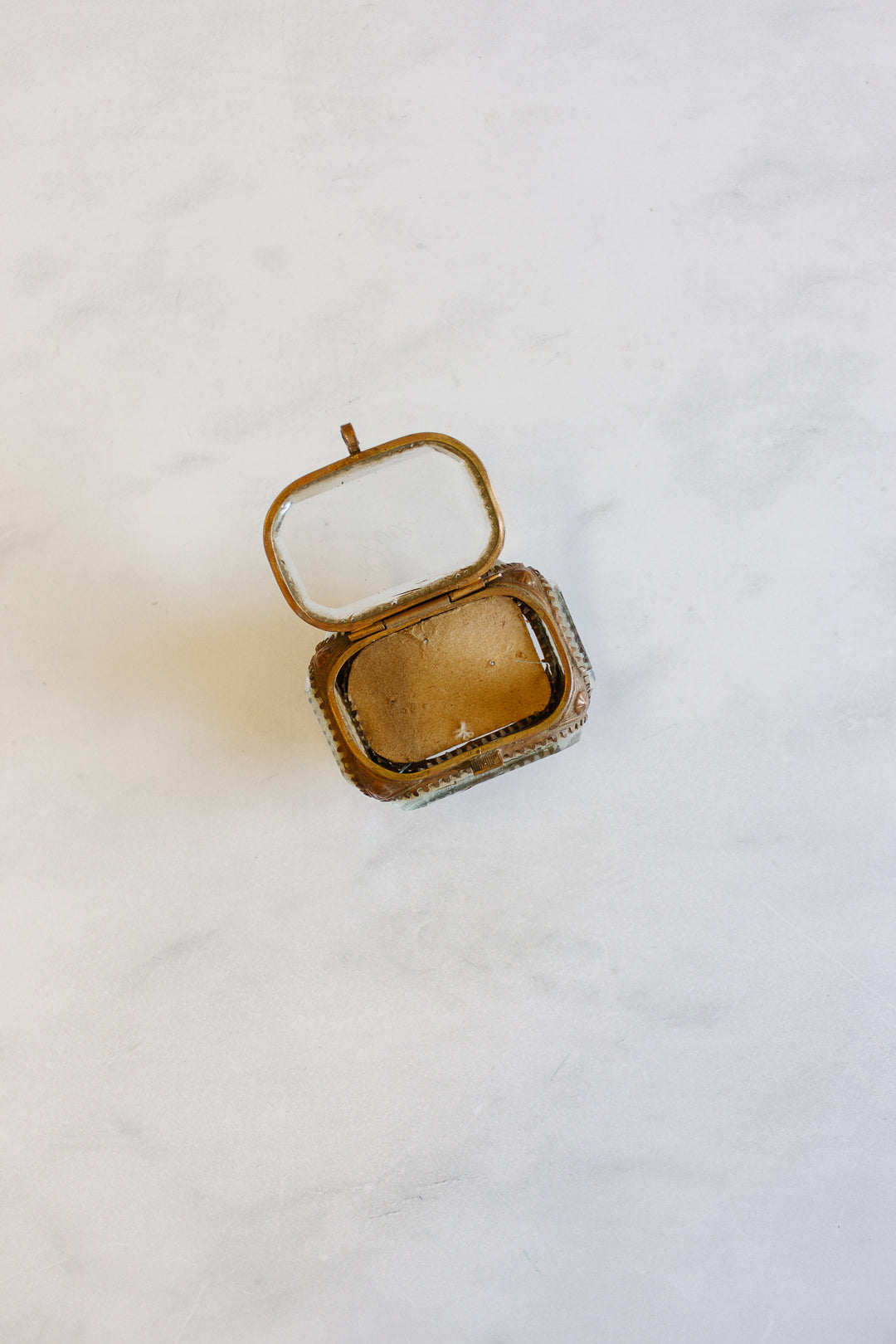 antique french beveled glass and ormolu souvenir "vire" bijoux casket