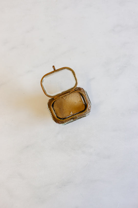 antique french beveled glass and ormolu souvenir "vire" bijoux casket