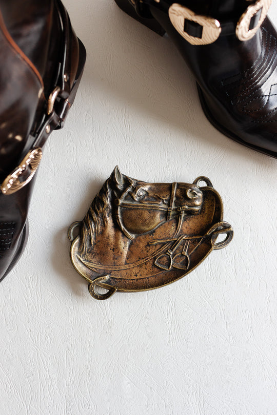 vintage french brass horse head trinket dish
