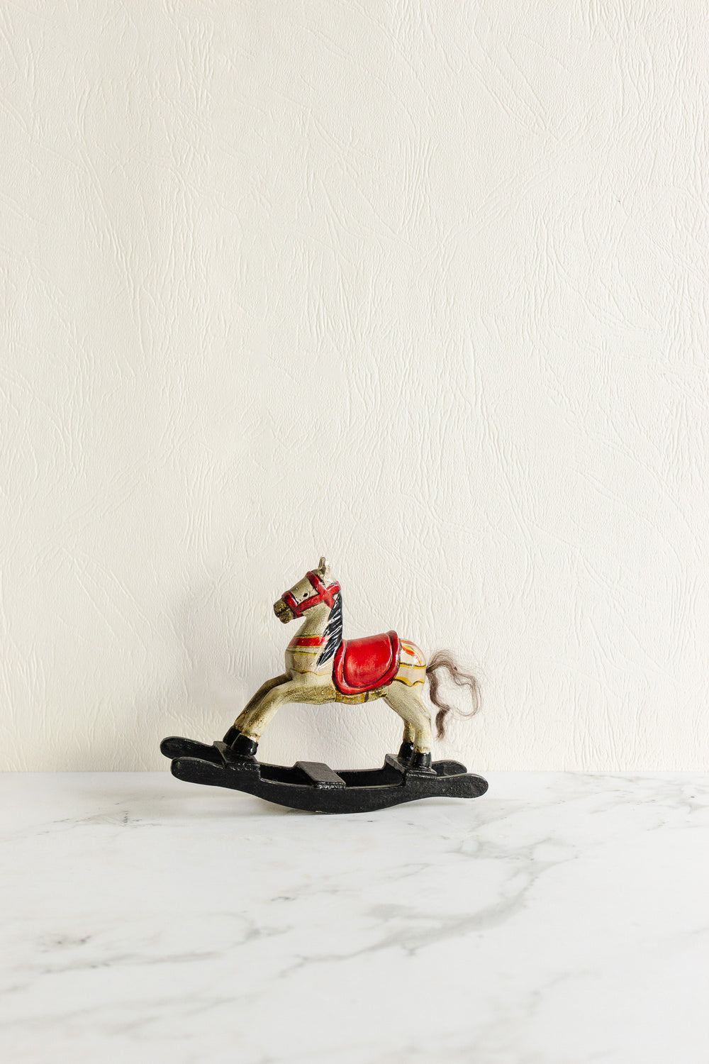 antique german decorarive wood and horse hair rocking horse