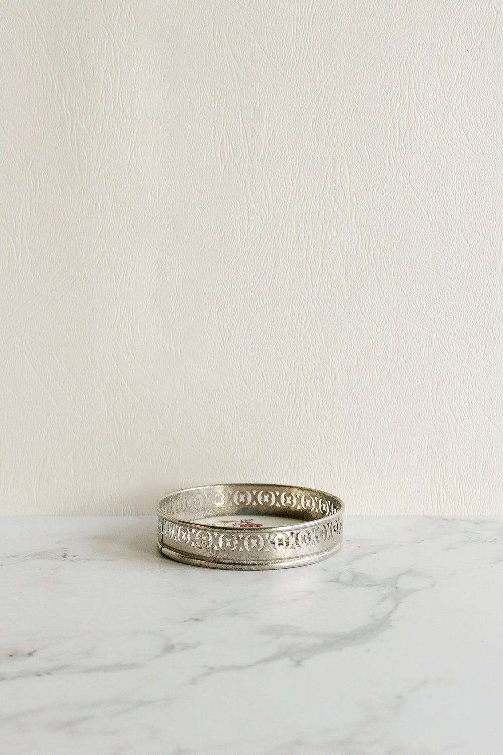 rare antique french polychrome porcelain "sous bouteille" with reticulated metal surround