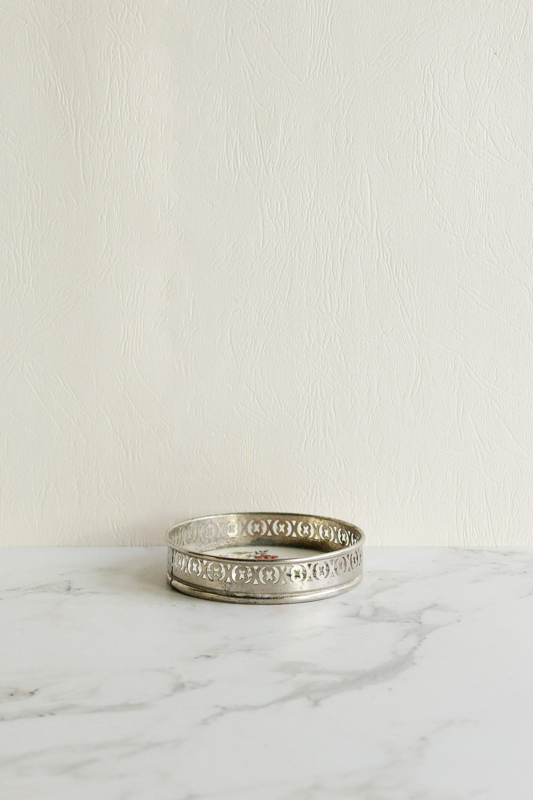 rare antique french polychrome porcelain "sous bouteille" with reticulated metal surround