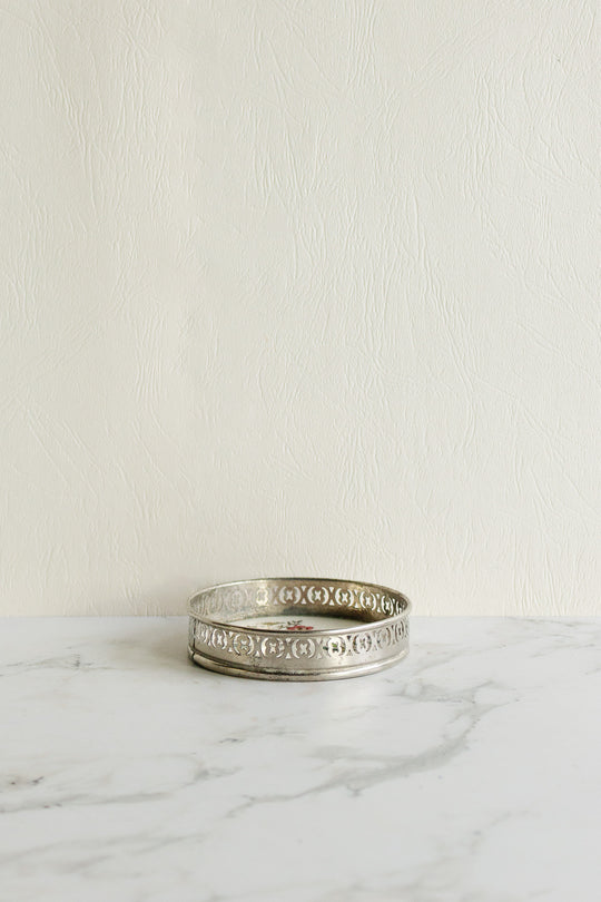 rare antique french polychrome porcelain "sous bouteille" with reticulated metal surround