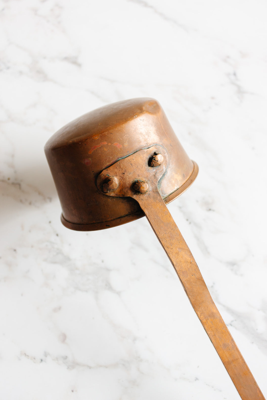 extra large turn of the century french hand forged copper ladle
