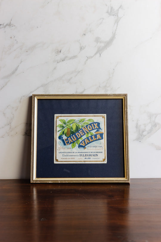 antique french "étiquette de liqueur: eau noix valla"