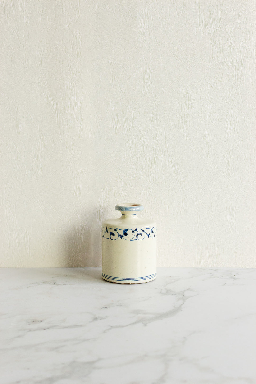 antique french stoneware blue and white vessel