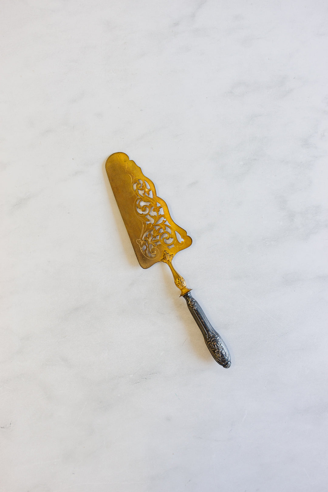 vintage french cake server with vermeil blade and silver handle