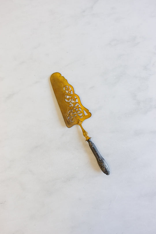 vintage french cake server with vermeil blade and silver handle