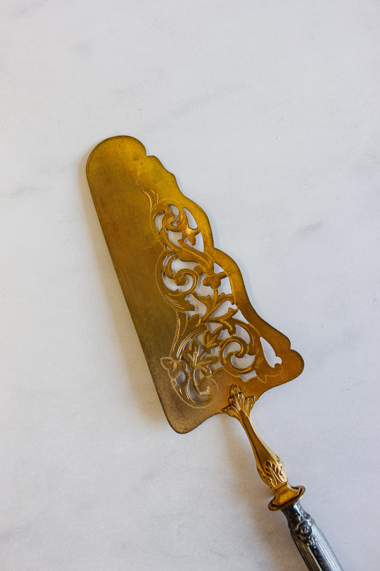 vintage french cake server with vermeil blade and silver handle